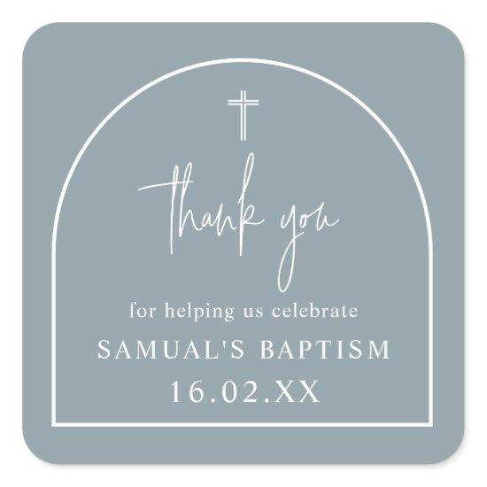 Dusty Blue Modern Arch Minimalist Baptism   Square Square Sticker