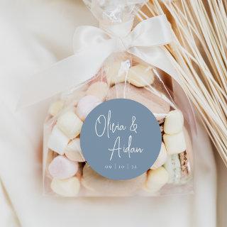 Dusty Blue | Modern Handwritten Script Wedding Classic Round Sticker