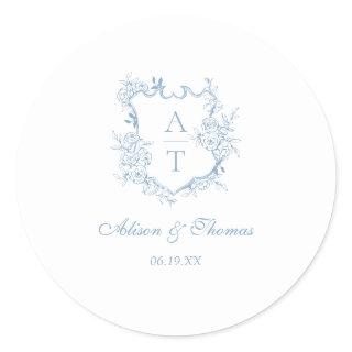 Dusty Blue Monogram Crest Wedding Envelope Seal