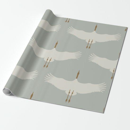 Dusty Blue Neutral Birds Cranes Art Deco Pattern