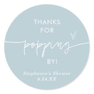 Dusty Blue Popcorn Favors, Thanks for Popping By Classic Round Sticker
