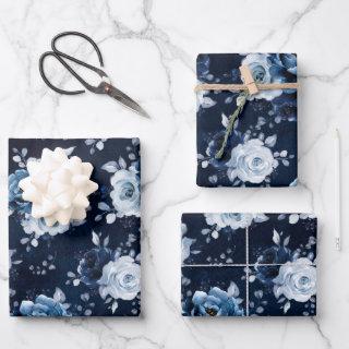 Dusty Blue Slate Navy Floral Botanical Wedding Wra  Sheets