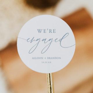 Dusty Blue We're Engaged Engagement Party Favors Classic Round Sticker