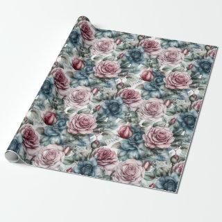 Dusty Pink and Blue Rose Pattern