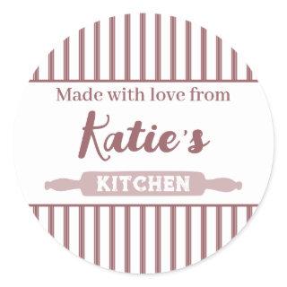 Dusty Pink And White Pinstripe Custom Classic Round Sticker