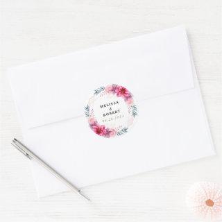 Dusty Pink Floral Geometric Greenery Wedding Classic Round Sticker
