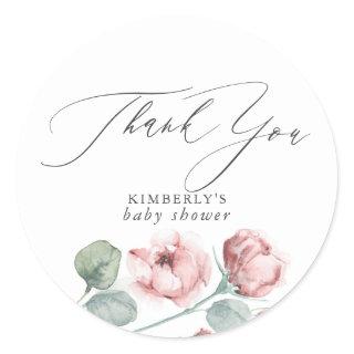 Dusty Pink Flowers Elegant Party Shower Thank You Classic Round Sticker