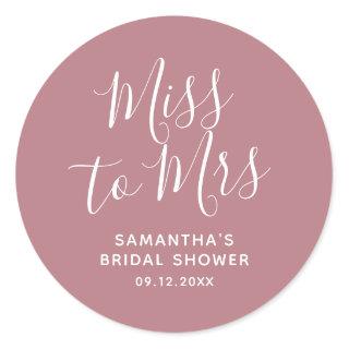 Dusty Pink Miss to Mrs Bridal Shower Classic Round Sticker