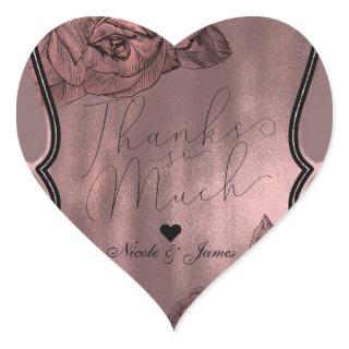 Dusty Pink Rose Gold Elegant Glam Floral Wedding Heart Sticker