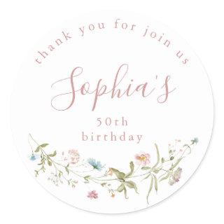 Dusty Pink Wildflower Rustic Boho Birthday Favors Classic Round Sticker