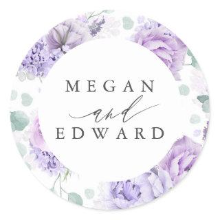 Dusty Purple and Mauve Floral Botanical Wedding Classic Round Sticker