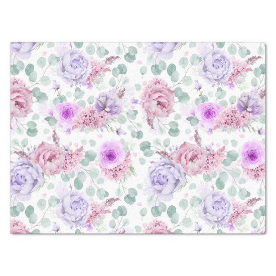 Dusty Purple and Pink Flowers Botanical Pattern Tissue Paper