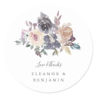 Dusty Purple Floral Watercolor Custom Wedding  Classic Round Sticker