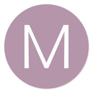 Dusty Purple & White Modern Minimalistic Letter Classic Round Sticker