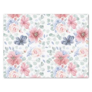 Dusty Rose and Dusty Blue Floral Botanical Elegant Tissue Paper