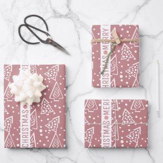 Dusty rose and white Christmas trees holiday  Sheets