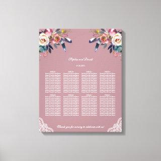 Dusty Rose Blue Floral Wedding Seating Chart  Canvas Print