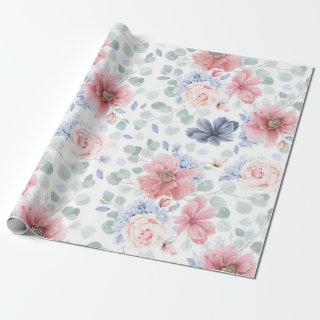 Dusty Rose Dusty Blue Floral Pattern Elegant