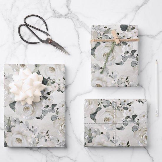 Dusty White Peony & Silver Eucalyptus Greenery  Sheets