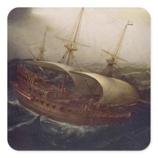 Dutch Battleship in a Storm Square Sticker
