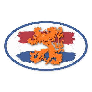 Dutch Red White Blue Flag Orange Lion Team Holland Oval Sticker