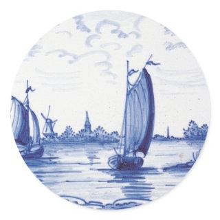 Dutch traditional blue tile classic round sticker