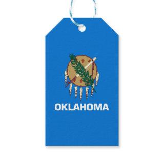 Dynamic Oklahoma State Flag Graphic on a Gift Tags