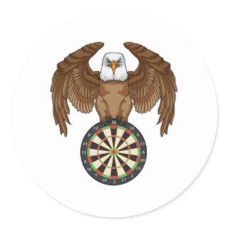 Eagle at Darts with Dartboard Classic Round Sticker