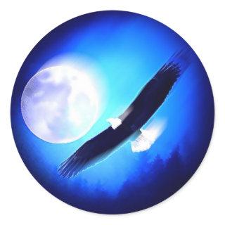 Eagle in Flight & Full Moon Classic Round Sticker