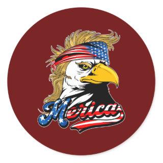 Eagle Mullet 4th Of July USA American Flag Merica Classic Round Sticker