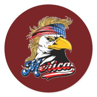 Eagle Mullet 4th Of July USA American Flag Merica Classic Round Sticker