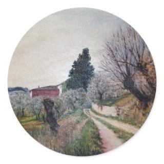 EARLIEST SPRING IN VERNALESE / Tuscany Landscape Classic Round Sticker