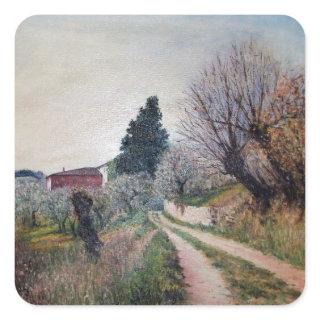 EARLIEST SPRING IN VERNALESE / Tuscany Landscape Square Sticker