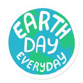EARTH DAY EVERY DAY Handlettered Planet  Classic Round Sticker