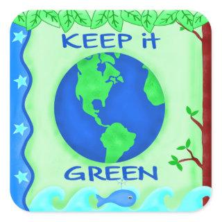 Earth Environment Conserve Keep It Green Planet Square Sticker