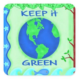 Earth Environment Conserve Keep It Green Planet Square Sticker