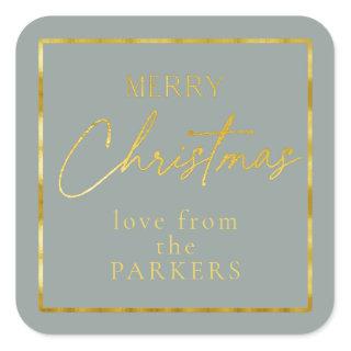 Earth Tones Green Gold Merry Christmas ID1009 Square Sticker