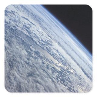 Earth's horizon against the blackness of space square sticker