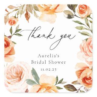 Earthy Autumn Floral Thank You Favor Square Sticker
