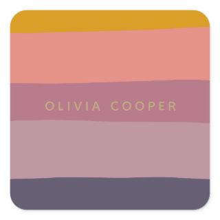 Earthy Color Block Shapes Purple Personalized Square Sticker