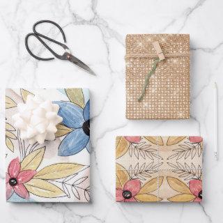 Earthy Colored Watercolor Floral Leaves Art  Sheets