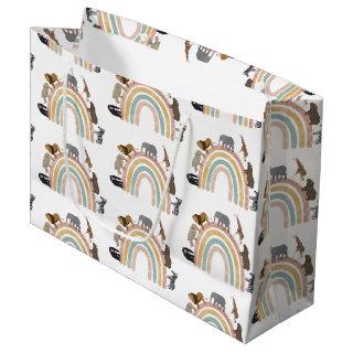 Earthy Colors Rainbow Jungle Animals Pattern  Large Gift Bag
