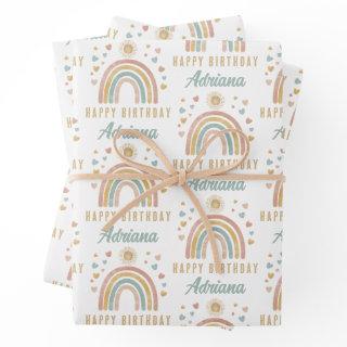 Earthy Colors Watercolor Rainbow Sun Birthday Name  Sheets