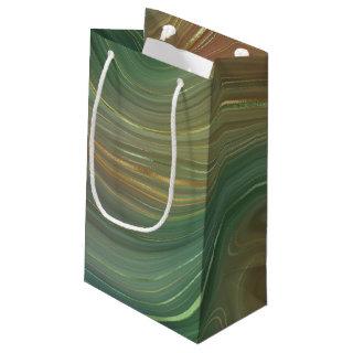 Earthy Emerald Strata | Green and Golden Ink Agate Small Gift Bag