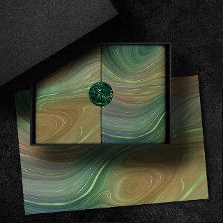 Earthy Emerald Strata | Green and Golden Ink Agate Tissue Paper