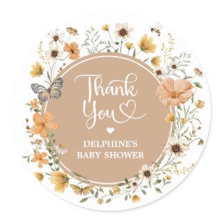 Earthy Fall Wildflower Butterfly Baby Shower Classic Round Sticker
