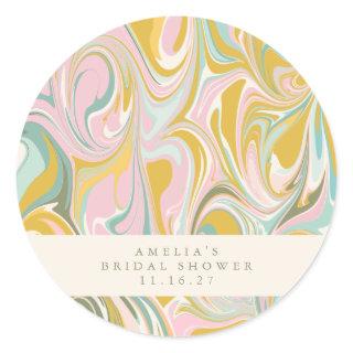 Earthy Pastel Abstract Marble Custom Bridal Shower Classic Round Sticker