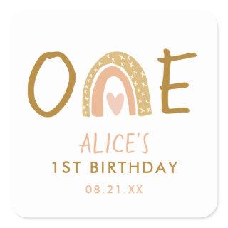 Earthy Rainbow 1st Birthday Girl  Classic Round St Square Sticker