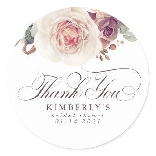 Earthy Shade Flowers Elegant Thank You Classic Round Sticker