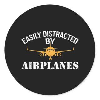 Easily Distracted By Airplanes Aviation Airplane Classic Round Sticker